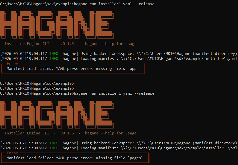 Error — YAML parse or schema validation failure